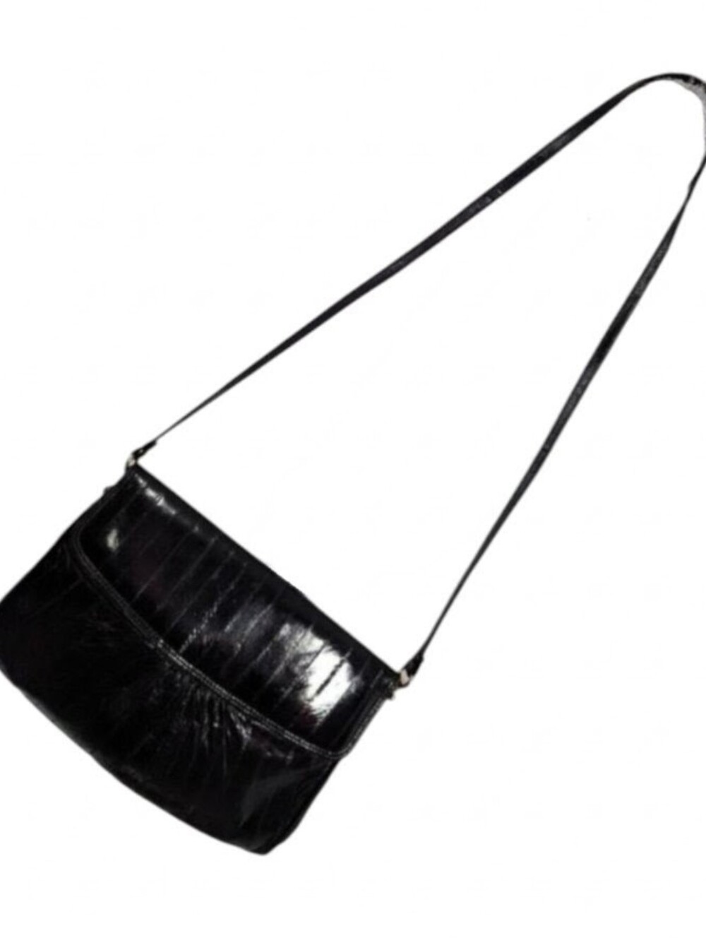 VINTAGE BLACK EEL! GORGEOUS SUEDE LEATHER LINED SHOULDER BAG, PURSE, LIKE NEW!